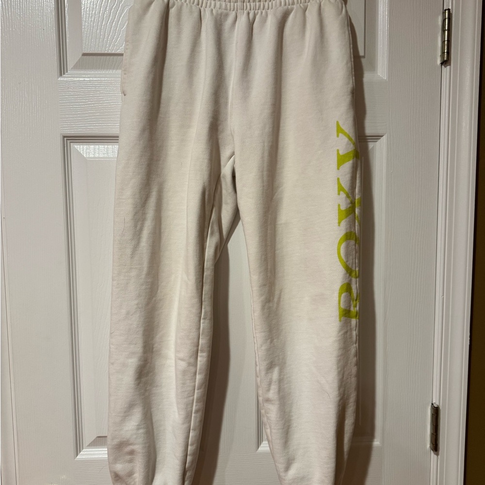Roxy White Joggers with Lime Green Logo